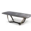 صورة Modern 8-Seater Dining Table Set with Black Marble-Effect Glass Top & Beige Velvet Chairs